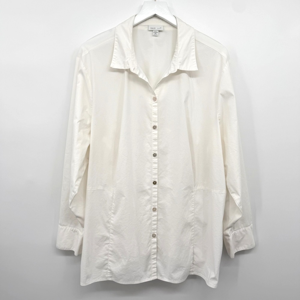 J Jill White Shirt Top Blouse Size 3X Stretch Long Sleeve Button Up Minimalist